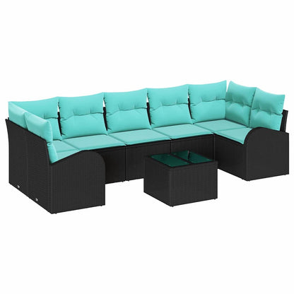 Set Divano da Giardino 8 pz 7-Numero di posti Nero e Turchese
