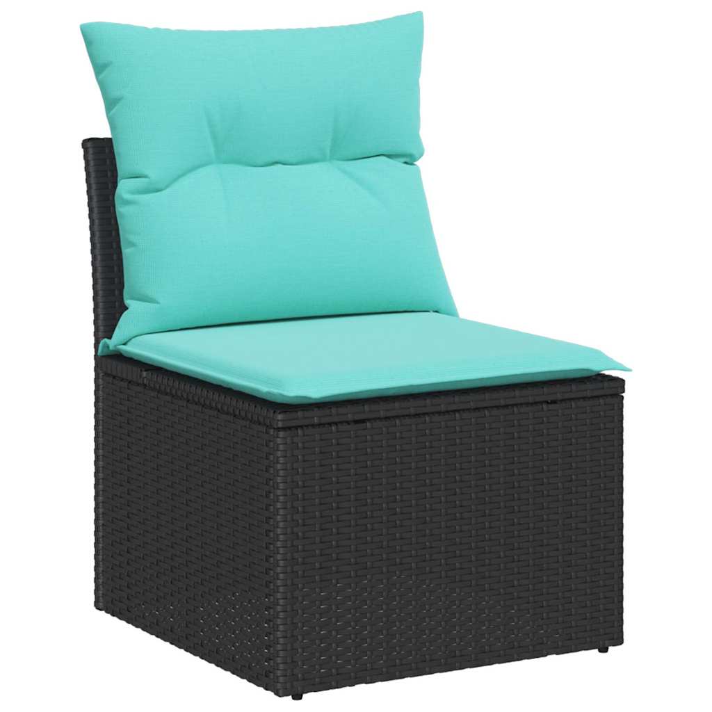 Set Divano da Giardino 8 pz 7-Numero di posti Nero e Turchese