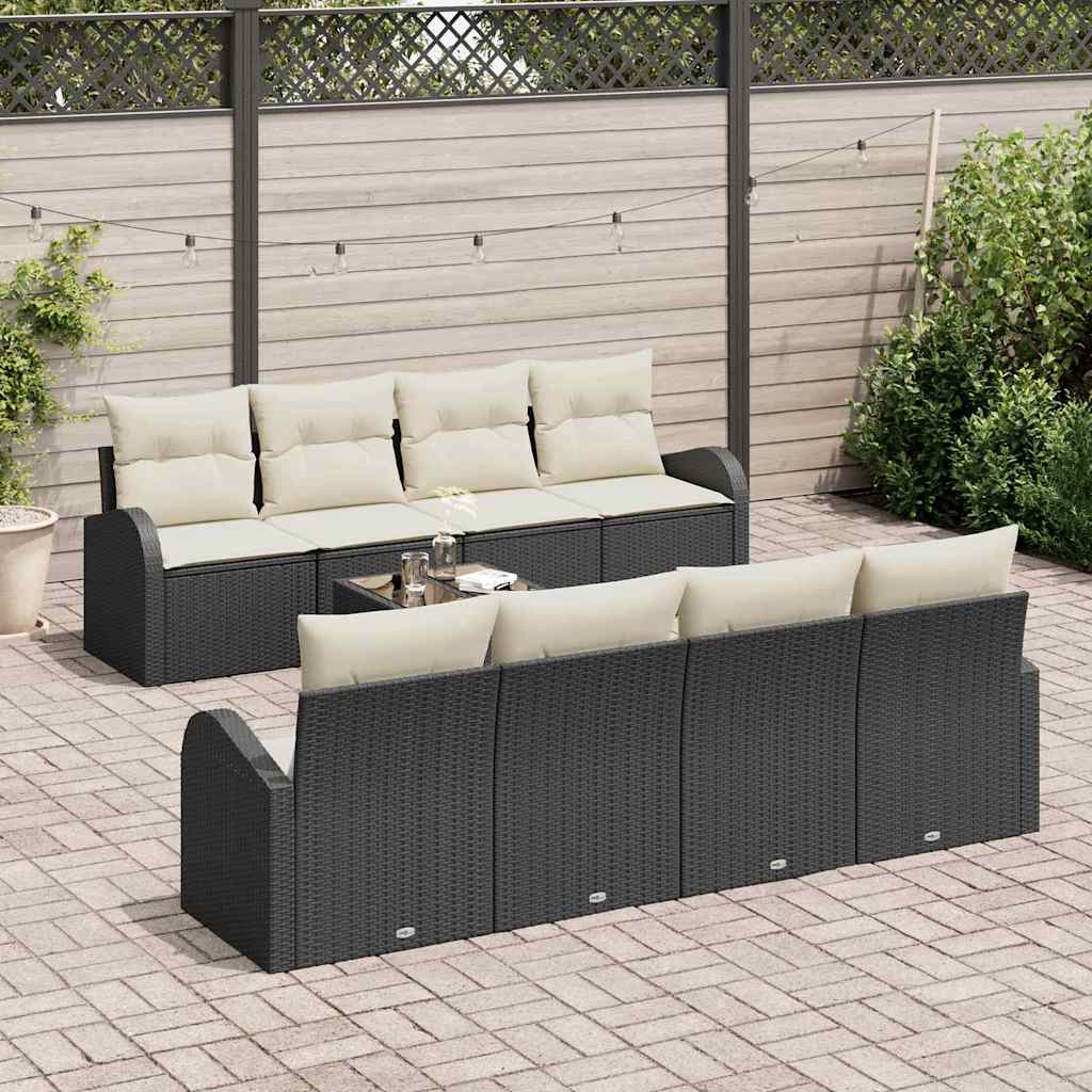 Set Divano da Giardino 9 pcs Nero e Crema polyrattan | homemem39