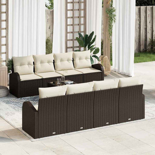 Set Divano da Giardino 9 pcs Marrone e Crema polyrattan