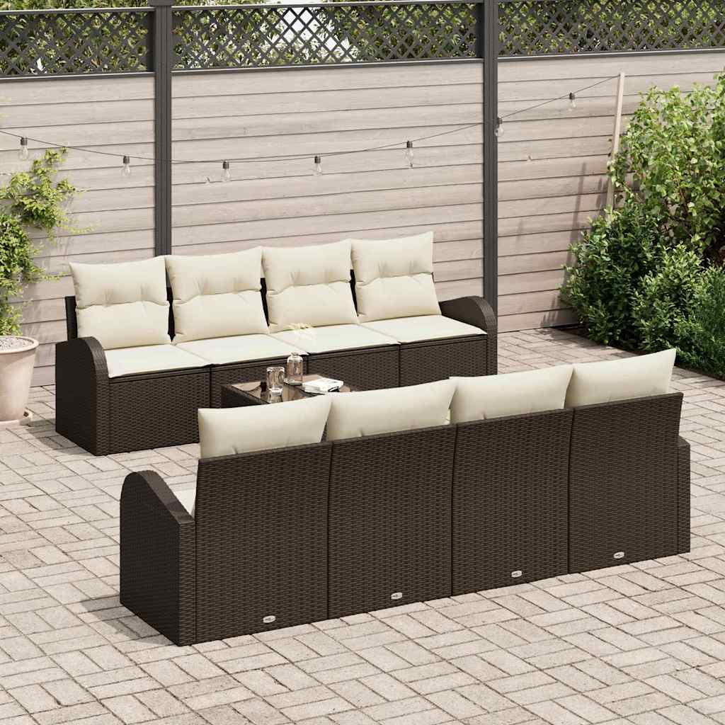 Set Divano da Giardino 9 pcs Marrone e Crema polyrattan | homemem39