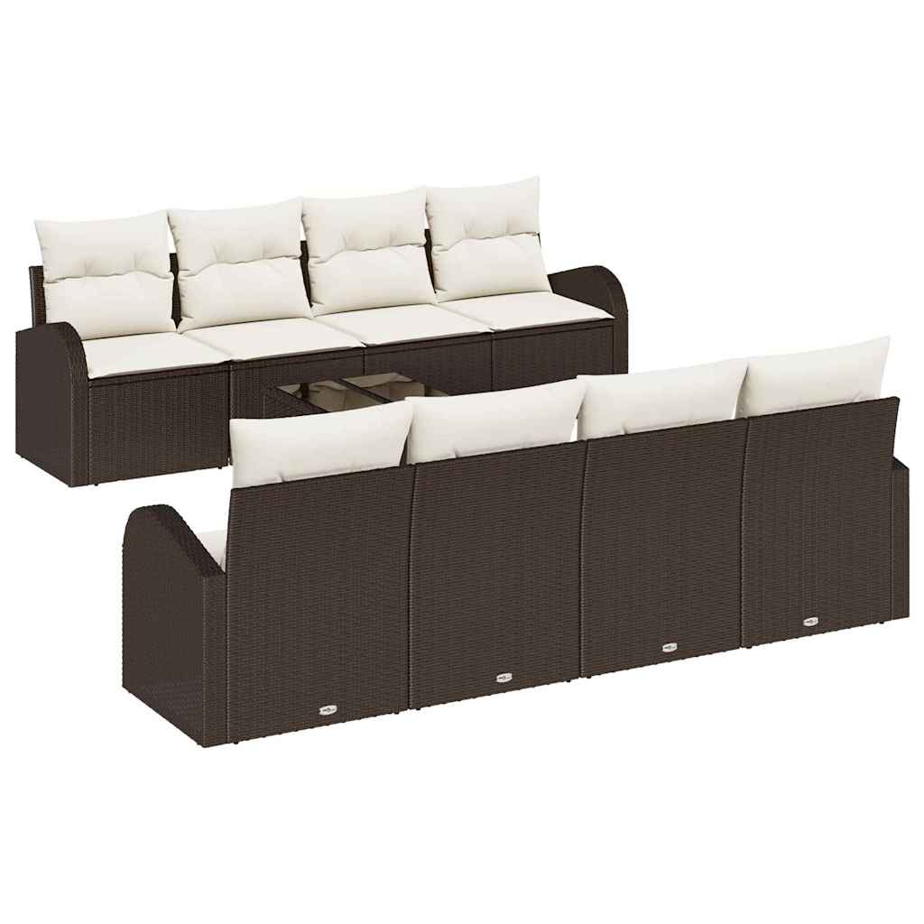 Set Divano da Giardino 9 pcs Marrone e Crema polyrattan | homemem39