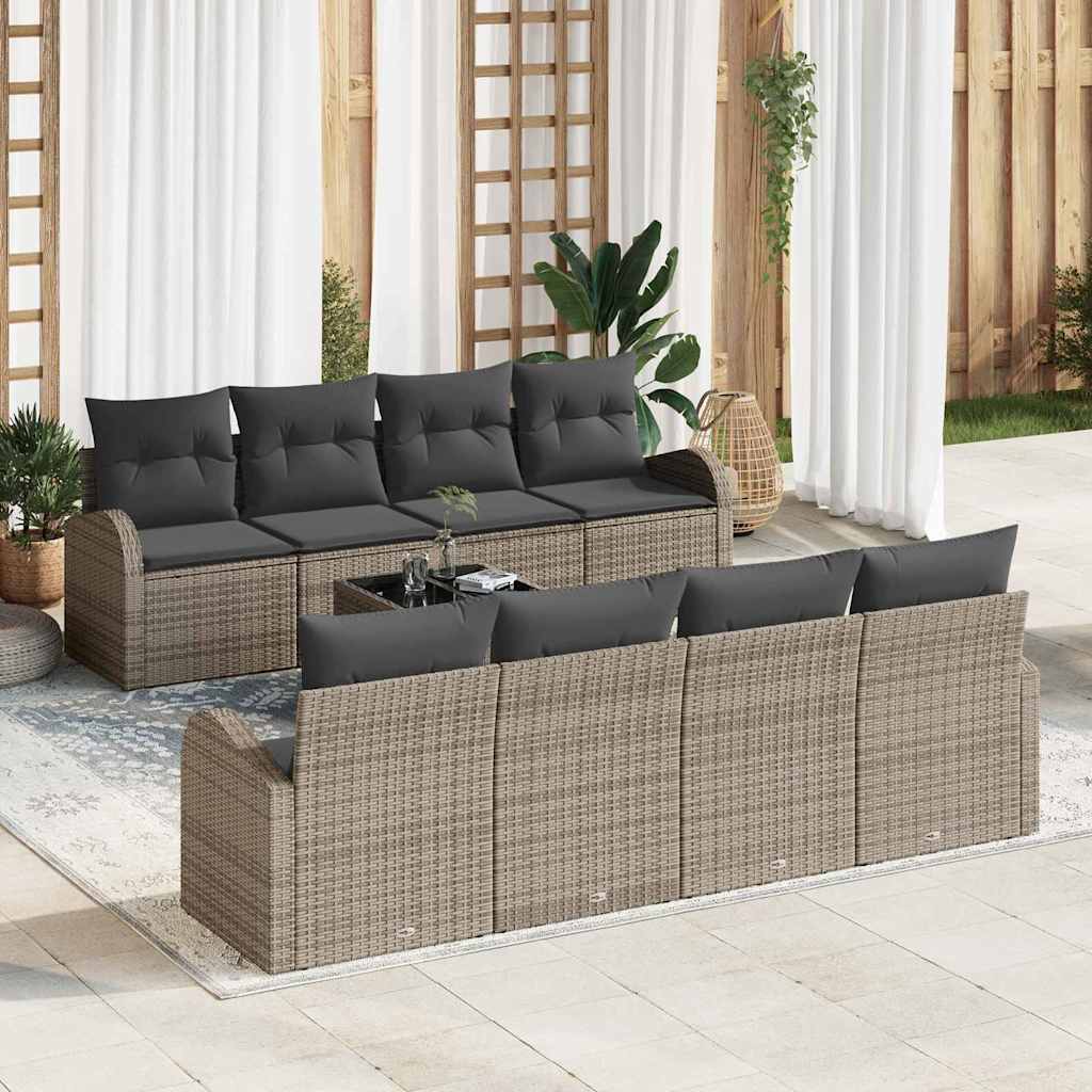 Set Divano da Giardino con cuscino 9 pcs Grigio polyrattan | homemem39