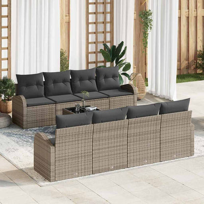 Set Divano da Giardino con cuscino 9 pcs Grigio polyrattan | homemem39