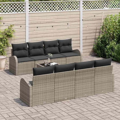 Set Divano da Giardino con cuscino 9 pcs Grigio polyrattan | homemem39