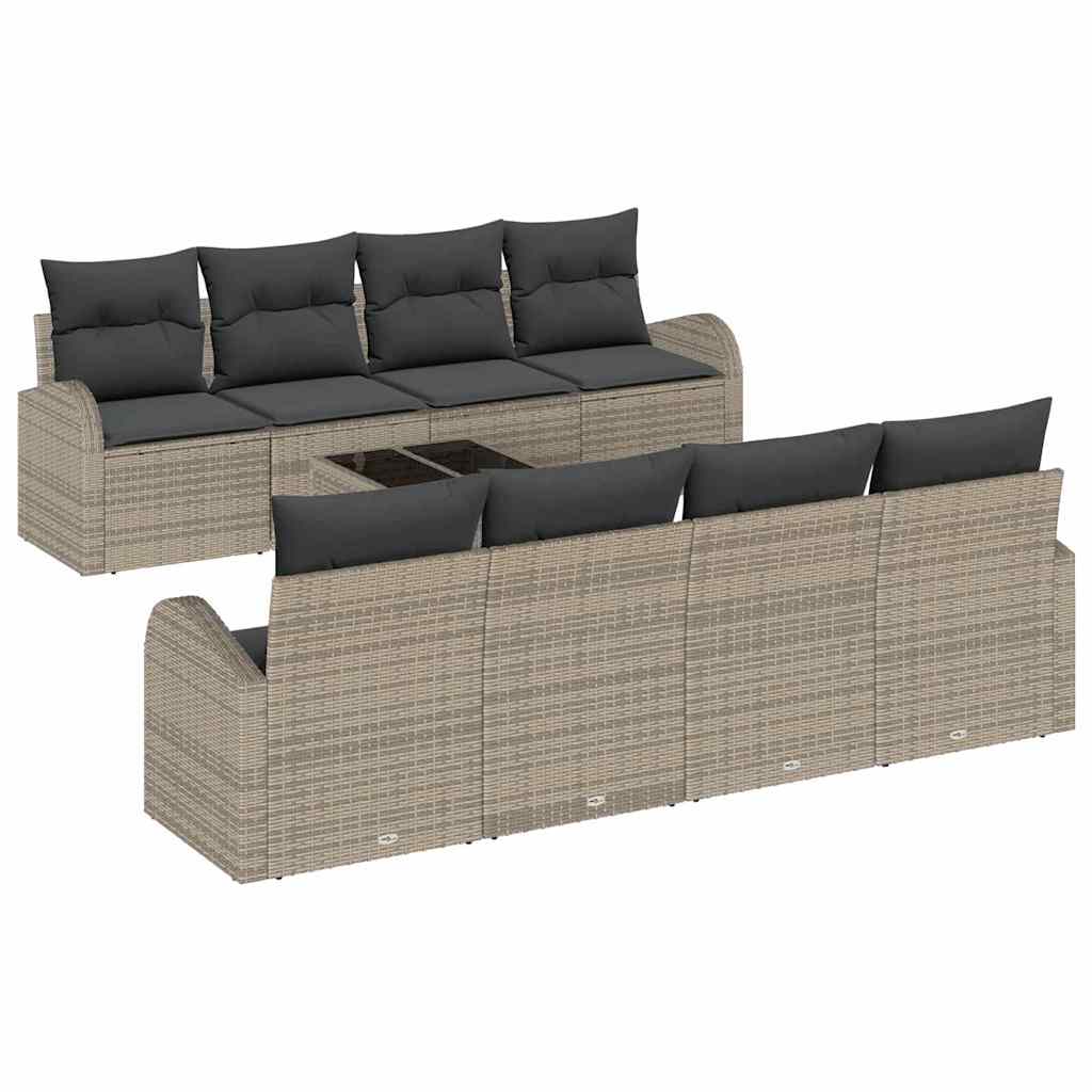Set Divano da Giardino con cuscino 9 pcs Grigio polyrattan | homemem39