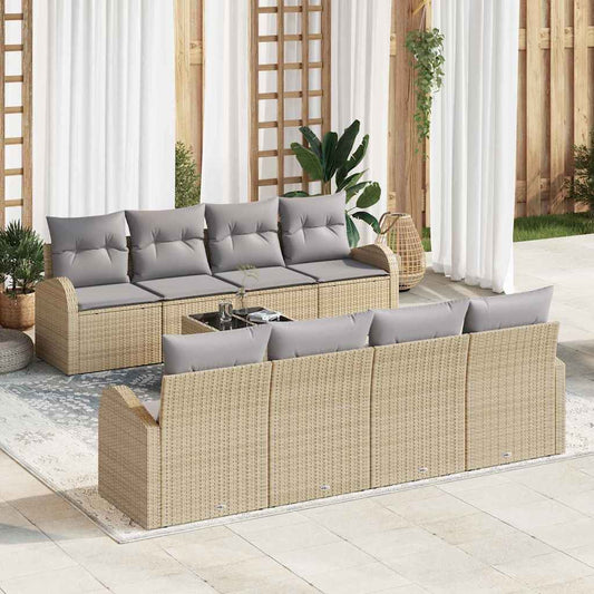 Set Divano da Giardino 9 pcs Beige e grigio polyrattan