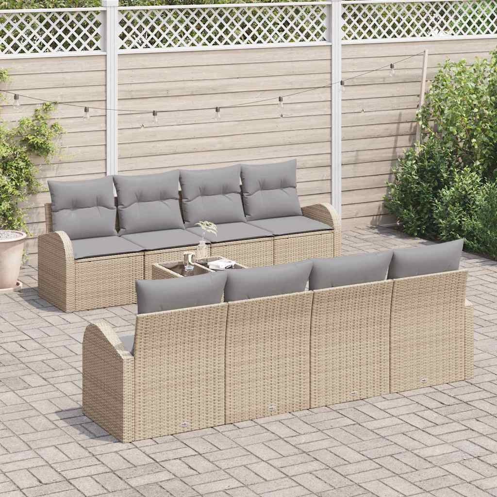 Set Divano da Giardino 9 pcs Beige e grigio polyrattan | homemem39