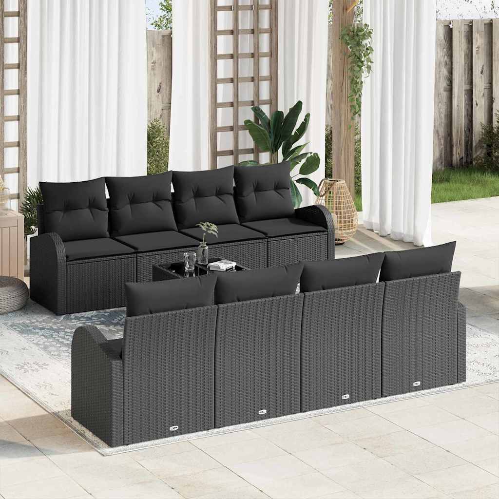 Set Divano da Giardino con archiviazione 9 pcs Nero polyrattan | homemem39