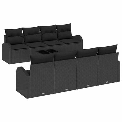 Set Divano da Giardino con archiviazione 9 pcs Nero polyrattan | homemem39