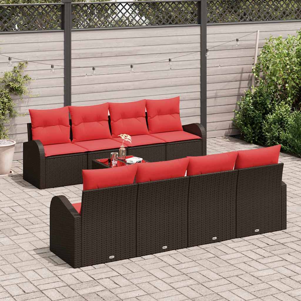 Set di divani con cuscino 9 pcs Beige e Rosso polyrattan | homemem39