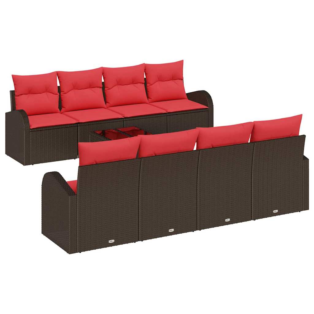 Set di divani con cuscino 9 pcs Beige e Rosso polyrattan | homemem39