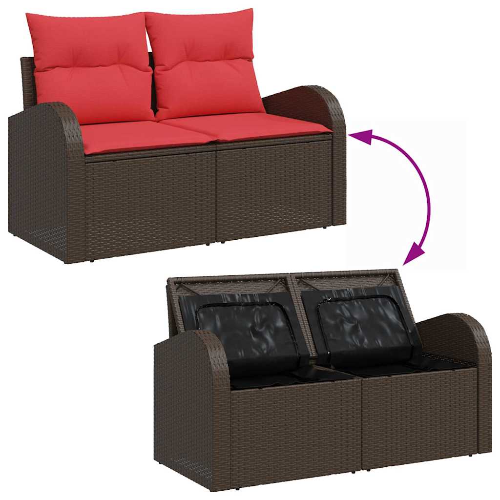 Set di divani con cuscino 9 pcs Beige e Rosso polyrattan | homemem39