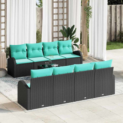 Set di divani 9 pz 8-Numero di posti Nero e Turchese polyrattan