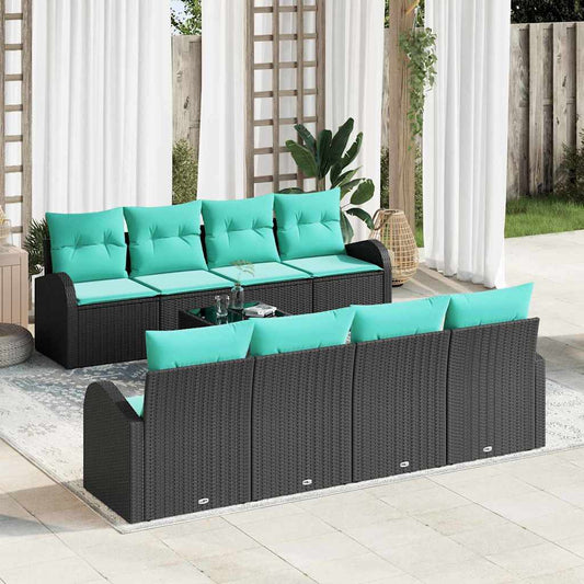 Set di divani 9 pz 8-Numero di posti Nero e Turchese polyrattan
