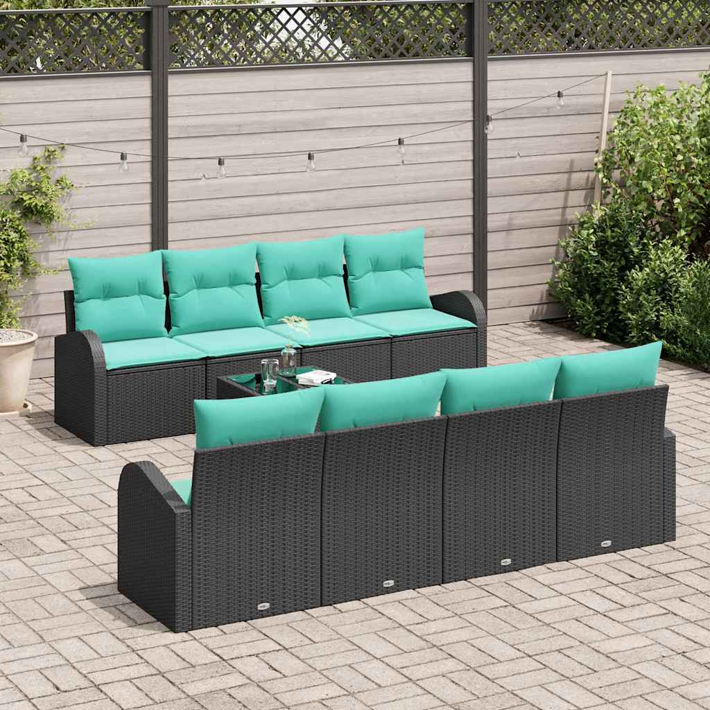 Set di divani 9 pz 8-Numero di posti Nero e Turchese polyrattan