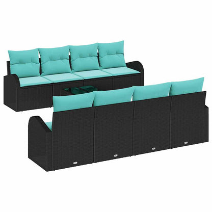 Set di divani 9 pz 8-Numero di posti Nero e Turchese polyrattan