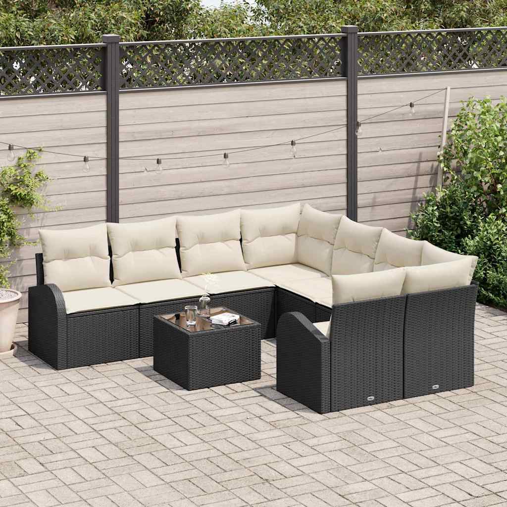 Set di divani 9 pz 8-Numero di posti Nero e Crema polyrattan