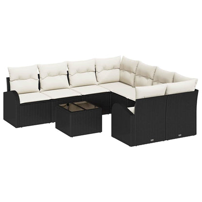 Set di divani 9 pz 8-Numero di posti Nero e Crema polyrattan