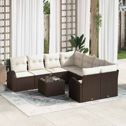 Set di divani con cuscino 9 pcs Marrone e Crema polyrattan