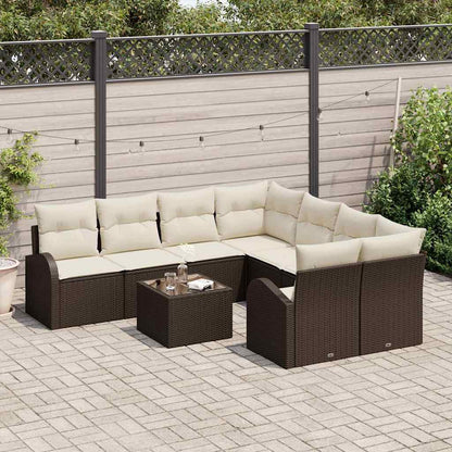 Set di divani con cuscino 9 pcs Marrone e Crema polyrattan