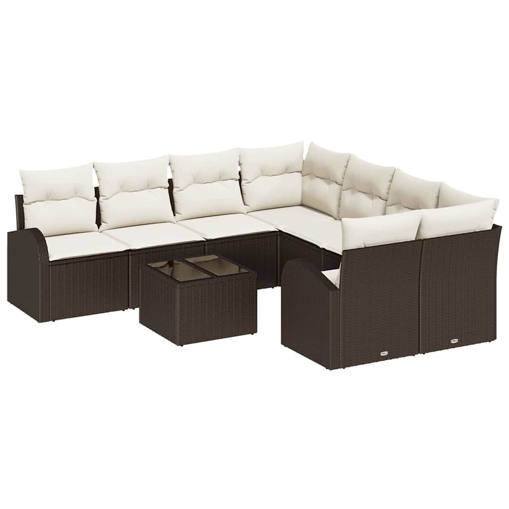 Set di divani con cuscino 9 pcs Marrone e Crema polyrattan | homemem39