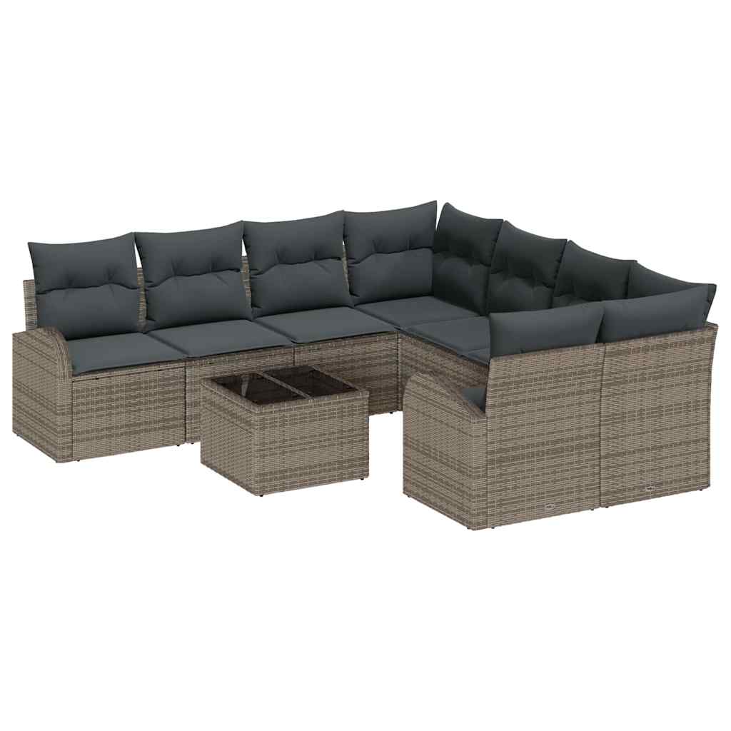 Set di divani con cuscino 9 pcs Grigio polyrattan | homemem39