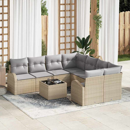 Set di divani con cuscino 9 pcs Beige e grigio polyrattan | homemem39