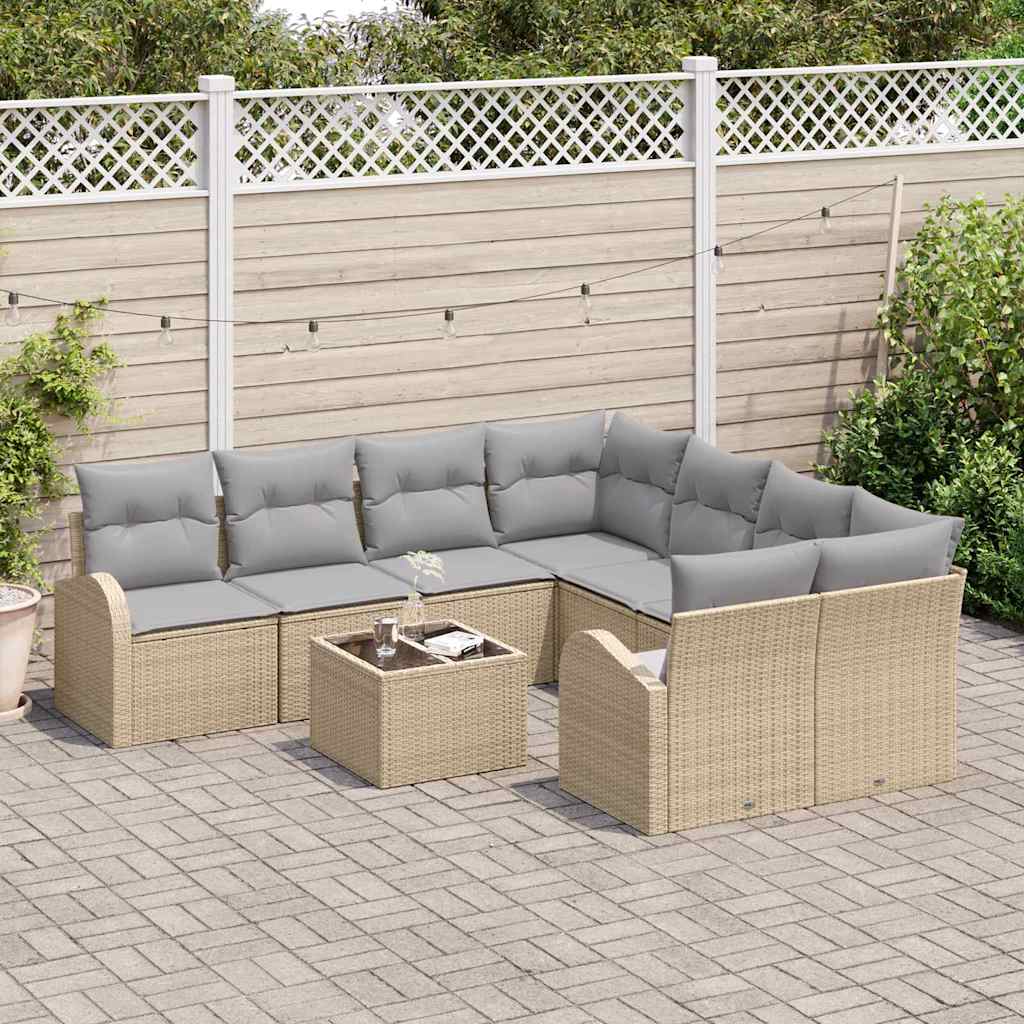 Set di divani con cuscino 9 pcs Beige e grigio polyrattan | homemem39