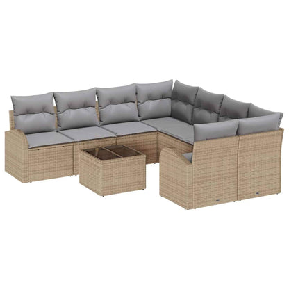 Set di divani con cuscino 9 pcs Beige e grigio polyrattan