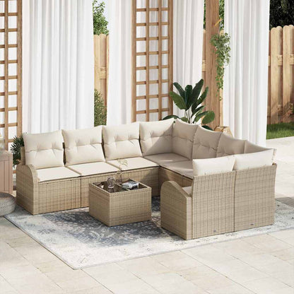 Set di divani con cuscino 9 pcs Beige e Crema polyrattan