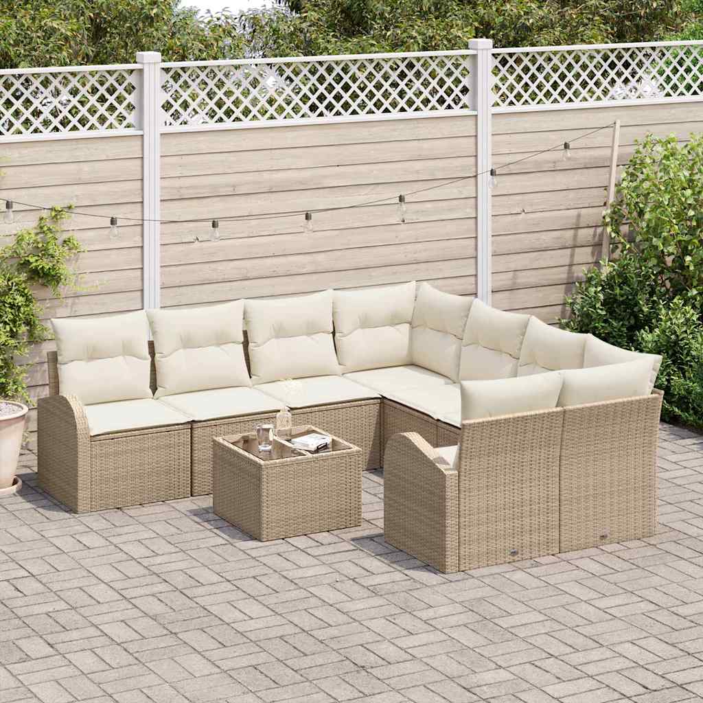 Set di divani con cuscino 9 pcs Beige e Crema polyrattan | homemem39