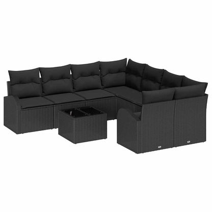 Set di divani con cuscino 9 pcs Nero polyrattan | homemem39