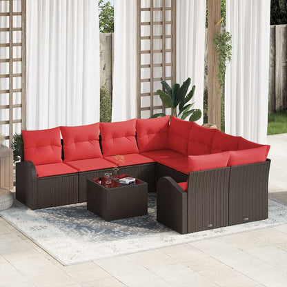 Set di divani con cuscino 9 pcs Beige e Rosso polyrattan | homemem39