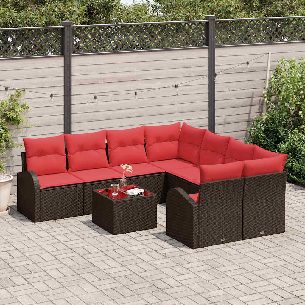 Set di divani con cuscino 9 pcs Beige e Rosso polyrattan | homemem39