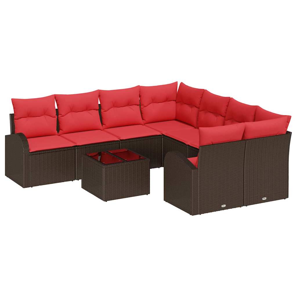 Set di divani con cuscino 9 pcs Beige e Rosso polyrattan | homemem39