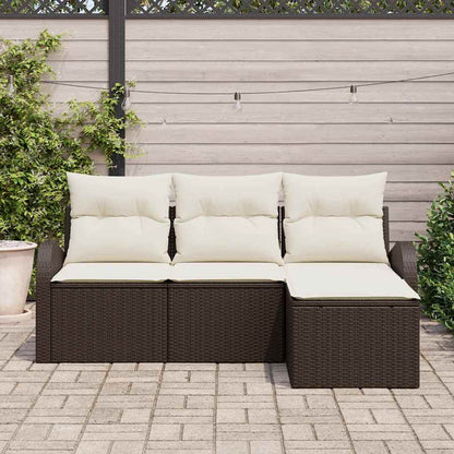 Set di divani con cuscino 4 pcs Marrone e bianco polyrattan | homemem39