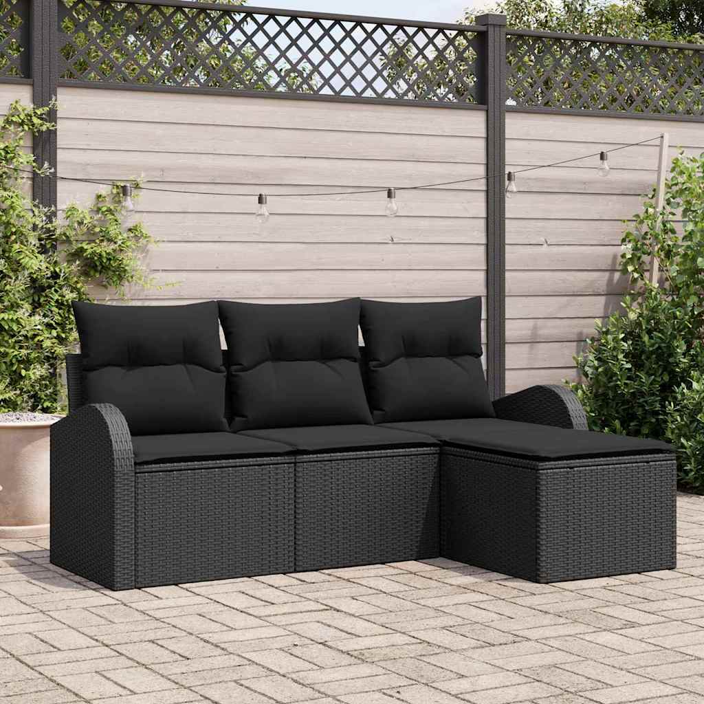 Set di divani con cuscino 4 pcs Nero polyrattan | homemem39