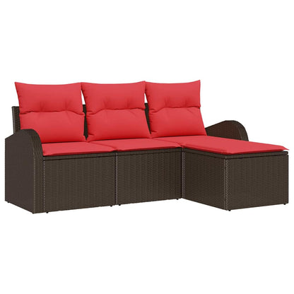Set di divani con cuscino 4 pcs Marrone e Rosso polyrattan | homemem39