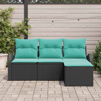 Set di divani con cuscino 4 pcs Nero e Turchese polyrattan | homemem39