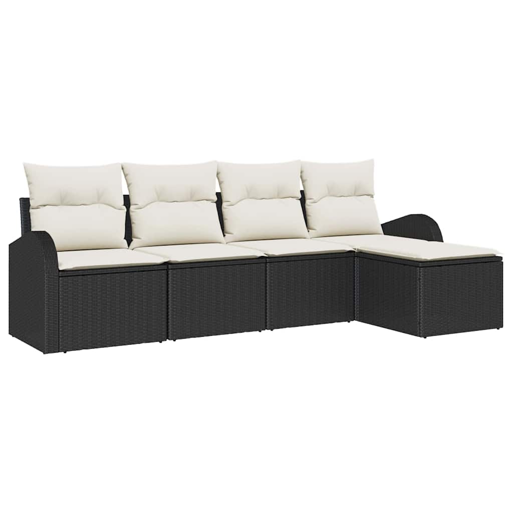 Set di divani con cuscino 5 pcs Nero e Bianco polyrattan | homemem39
