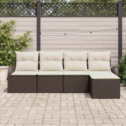 Set di divani con cuscino 5 pcs Marrone e bianco polyrattan | homemem39