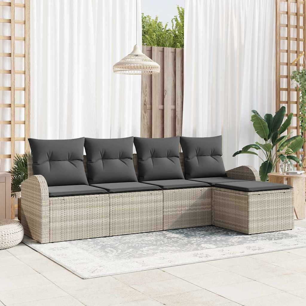 Set di divani con cuscino 5 pcs Grigio chiaro polyrattan | homemem39