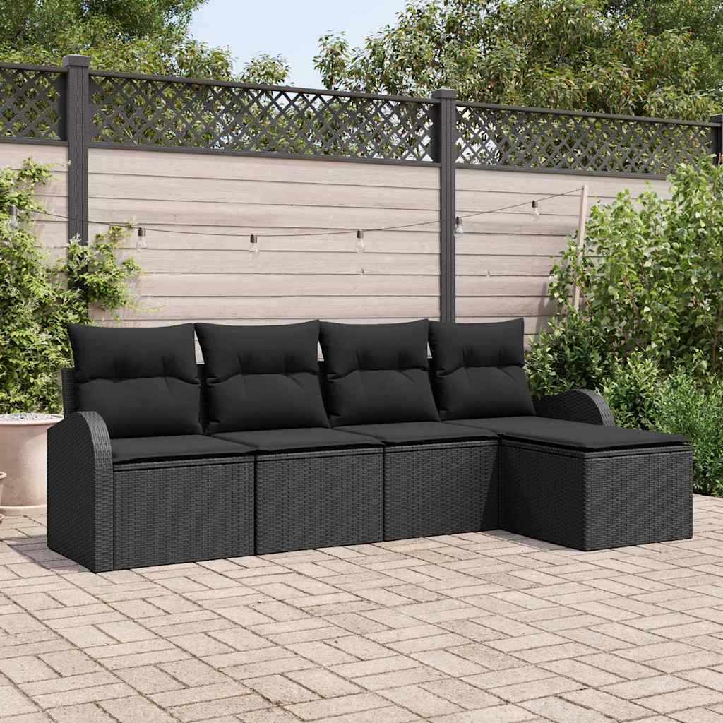 Set di divani con cuscino 5 pcs Nero polyrattan | homemem39