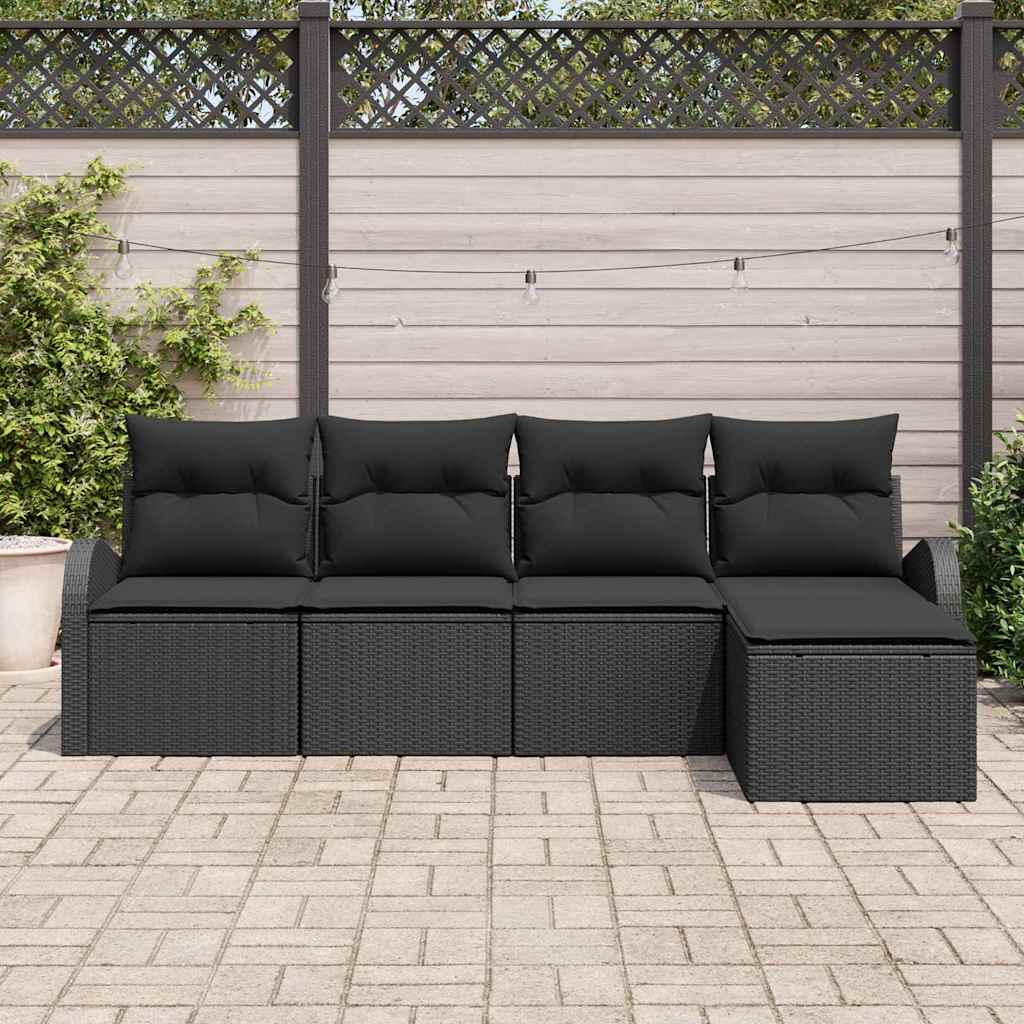 Set di divani con cuscino 5 pcs Nero polyrattan | homemem39