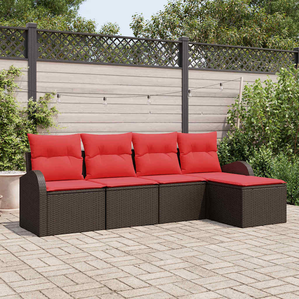 Set di divani con cuscino 5 pcs Marrone e Rosso polyrattan | homemem39