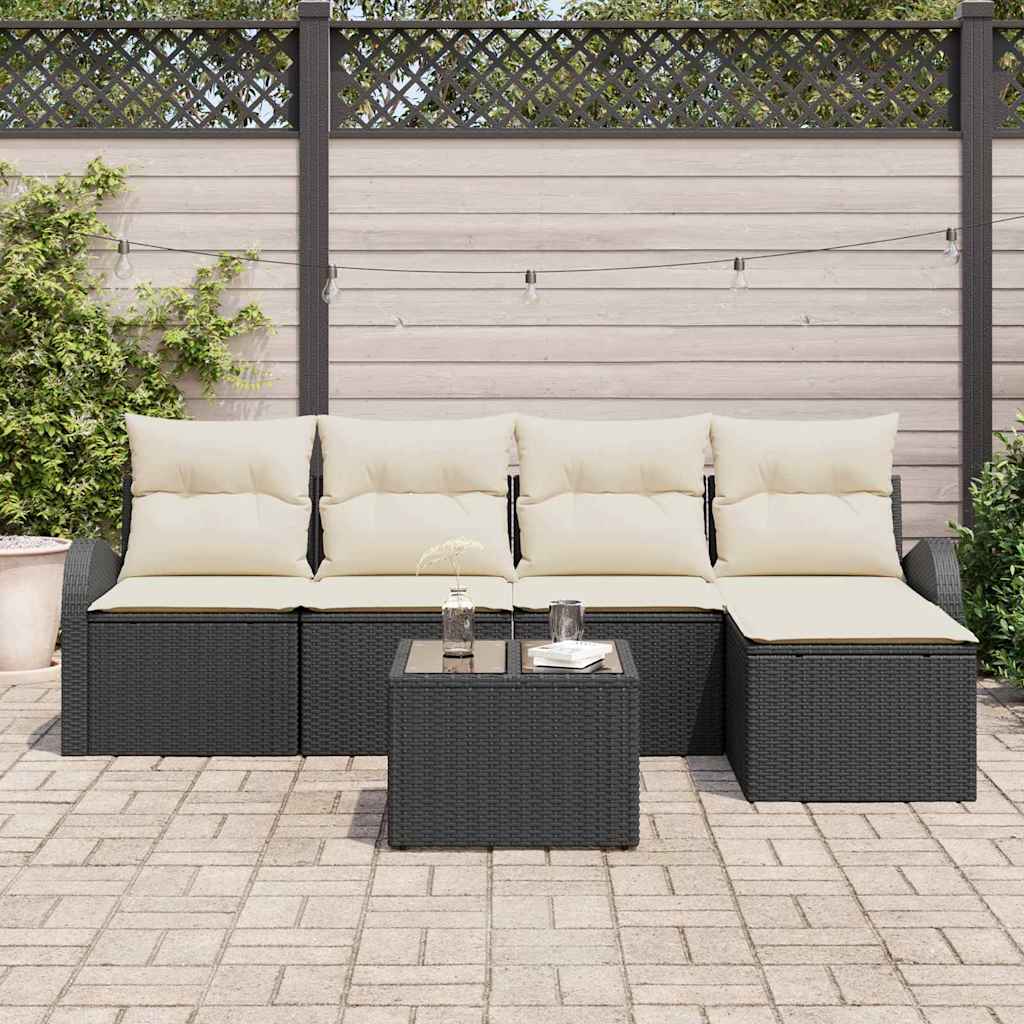 Set di divani con cuscino 6 pcs Nero e Bianco polyrattan | homemem39