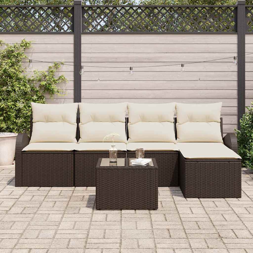 Set di divani con cuscino 6 pcs Marrone e bianco polyrattan | homemem39