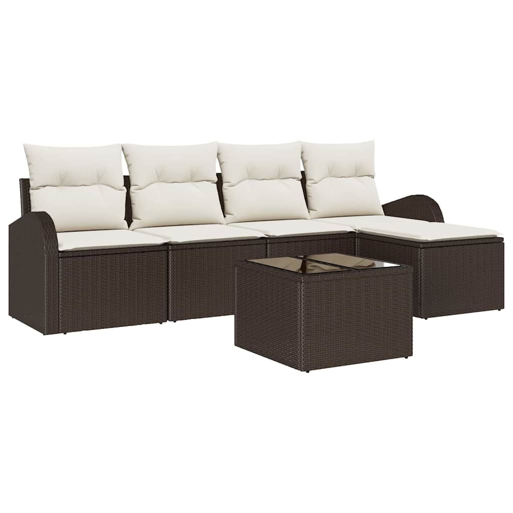 Set di divani con cuscino 6 pcs Marrone e bianco polyrattan | homemem39