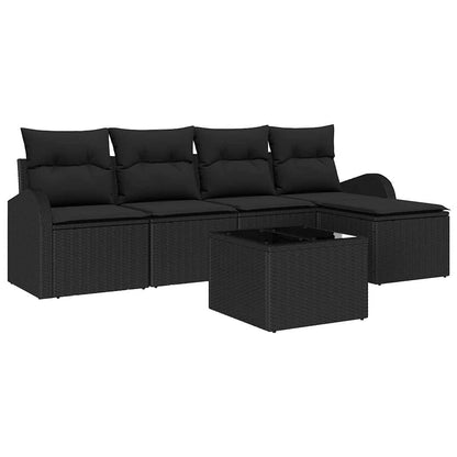 Set di divani con cuscino 6 pcs Nero polyrattan | homemem39